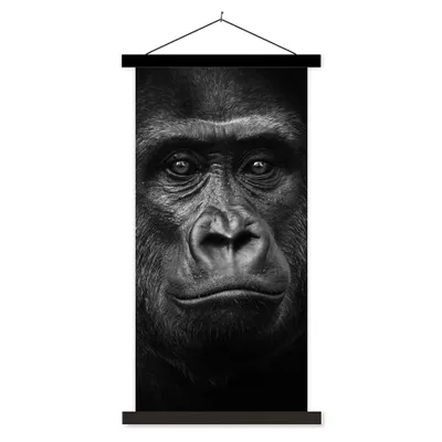 Produktbild von MuchoWow® Textilposter Gorilla - Schwarz - Weiß - Tiere - Porträt 40x80 cm mit schwarzem Rahmen - Wandemalerei