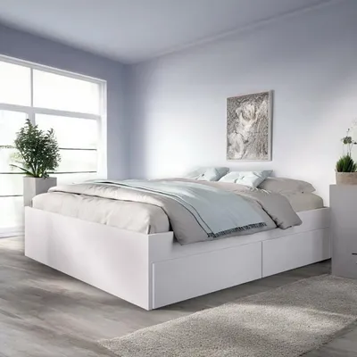 Image de Orlenem - Lit double, blanc, avec rangement