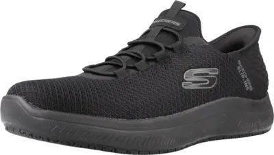 A black Skechers shoe is shown from the side against a white background.
