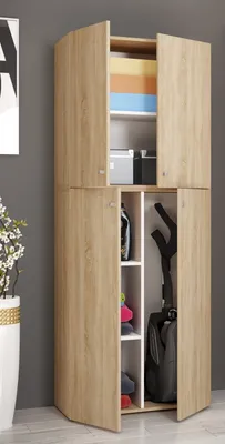 Produktbild von VCM Holz Besenschrank | 6 Fächer | Haushaltsschrank | Maße: B. 70 x H. 184 x T. 40 cm | 4 Drehtüren - Lona
