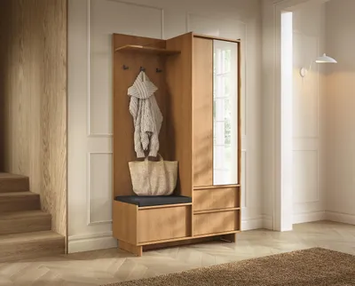 Produktbild von Garderobe – Kompaktgarderobe – Garderobe mit Spiegeltür – NOVARA – Artisan Eiche – 134 cm – Stilvolle Flurgarderobe mit modernem Stauraumkonzept