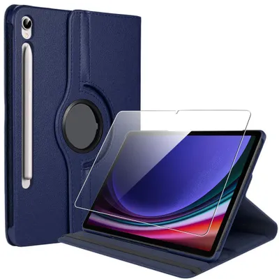 Image de Coque + Verre Trempé pour Samsung Galaxy Tab S9 (11 Pouces) Protection Rotation 360° - Bleu Marine