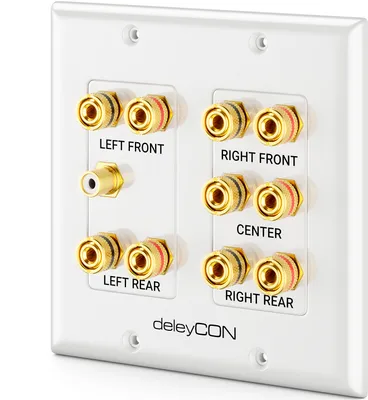 Produktbild von deleyCON Multimedia Lautsprecher Boxen Wanddose Anschlussdose Wandplatte mit Bananenstecker-Buchsen für 5.1 Surround Sound System und Subwoofer Heimkino