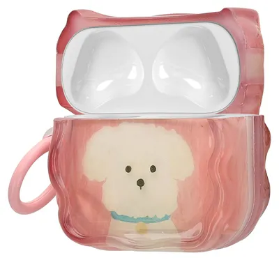 Zdjęcie produktu dla Etui na słuchawki douszne kwmobile do Apple AirPods 4 z karabińczykiem – etui na słuchawki – pokrowiec na słuchawki – Biały terier