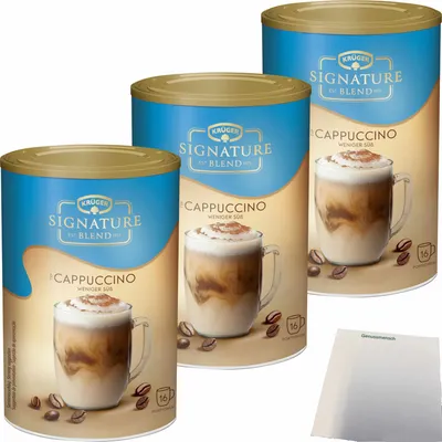 Produktbild von Krüger Signature Blend Cappuccino Weniger Süß 3er Pack (3x200g Dose) + usy Block