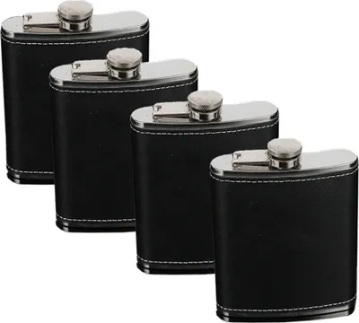 Produktbild von 4er Pack 227ml Flachmann Taschenflasche Edelstahl Schnapsflasche Trinkflasche Auslaufsicher Geschenkidee