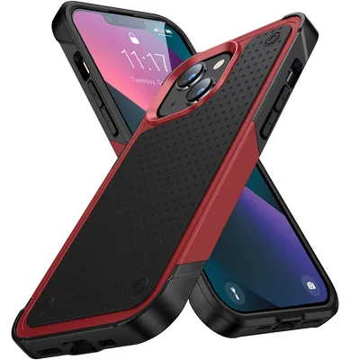 Obrázek produktu pro Pouzdro pro iPhone 14 /iPhone 13, vojenská kvalita, nárazuvzdorné hybridní 2v1 tvrdý PC a měkký TPU pouzdro červené černé