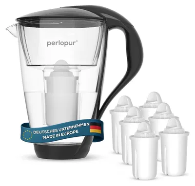 Glas-Wasserfilter schwarz, 2 l, inkl. 6 Filterpatronen