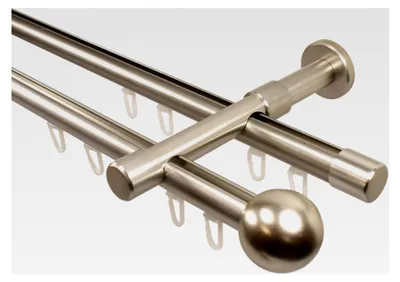 Produktbild von Gardinenstange Innenlauf 2-läufig 20 mm Durchmesser Edelstahl Farbe Wandmontage Gardinenstangenkomplettset aus Metall, Innenlaufstange, Endstück Kugel, 280 cm (2 x 140 cm)