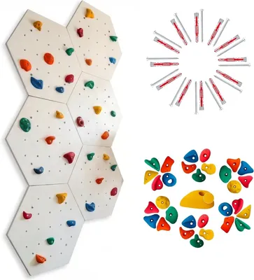 Obrázek produktu pro Create for you® - Domácí Lezecká Stěna Hexagon, 6 Panel 86x75 cm, 30 Chytů