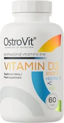 Produktbild von Ostrovit Witamina D3 2000 IE + K2 MK-7 + C + Zn (60 Kapseln) 5903933900407