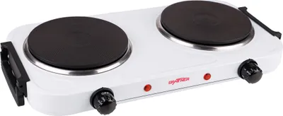 Produktbild von Grafner Kochplatte doppelt mit klappbaren Griffen, 2000 Watt, 2 Massekochfelder mit je Ø 155 mm, stufenlose Temperatureinstellung, Farbe nach Wunsch: schwarz oder weiß, Kochfeld Herdplatte doppel