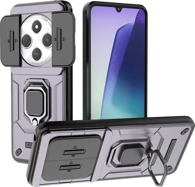 Produktbild von Hülle für Xiaomi Redmi 14C Dual Layer Handyhülle Schiebe Kamera Schutz und Ringhalter Ständer Lila