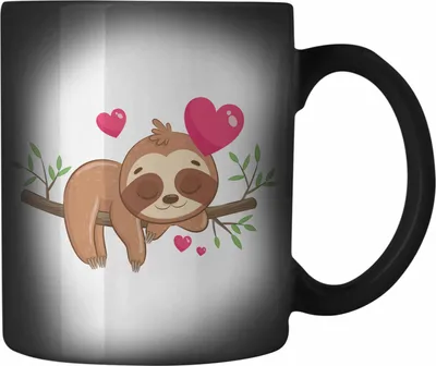 Produktbild von Trendation - Süßes Faultier Farbwechsel Zauber-Tasse Grafik Geschenk für Freundin (Schwarz)