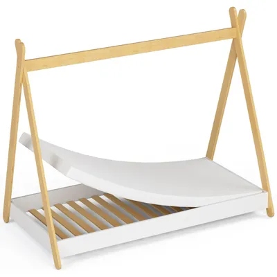 Immagine prodotto di Letto singolo per bambini modello Tipi, con materasso da 85 cm - Bianco opaco - 85x164x155 cm