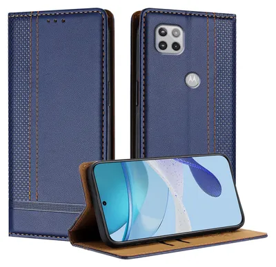 Produktbild von Handyhülle für Motorola Moto G 5G (2020) Leder Flip Klappbare Schutzhülle mit Standfunktion Blau