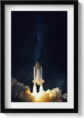 Produktbild von Eine Rakete, die in den Weltraum abhebt– Wandbild mit Rahmen – Gerahmtes Bild  – Wanddekoration – 40x60 cm –  Schwarz