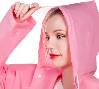 Produktbild von Durchsichtig Regenponcho Damen Herren, mit Tunnelzug Kapuze und Elastische Manschette, Leichtgewichts Regen ,(Rosa)