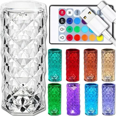 Produktbild von Kristall LED Tischlampe RGB Mit Fernbedienung Touch Dimmbar 16 Farben Akku USB-C 21,5 cm