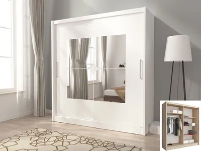 Produktbild von Schiebetürenschrank Kleiderschrank Schlafzimmer Spiegel  weiß 180cm