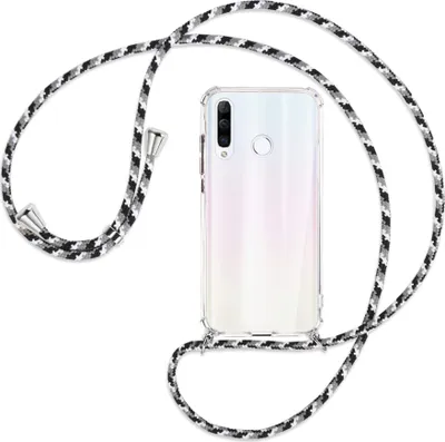 Produktbild von Handykette Backcover-Schutzhülle mit Band (Metall silberfarben) für Huawei P30 Lite - schwarz/grau/weiß