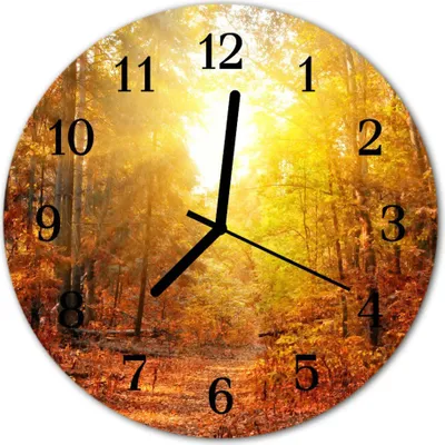 Produktbild von Glasuhr Wanduhr Küchenuhr Echt-Glas 30fi cm Herbst Wald orange