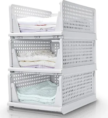 Produktbild von Famanu Aufbewahrungsbox für Schubladen, stapelbarer Kleiderschrank-Organizer, weiße Box für Kleidung, Set mit 3 Stück