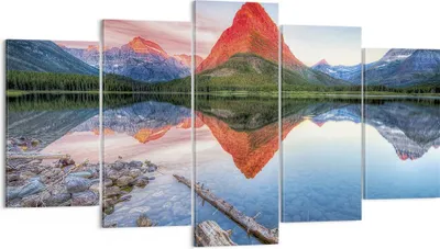 Produktbild von Bild auf Leinwand - Leinwandbild - 5 Teile - See Berge Spiegelung - 160x85cm - Wand Bild - Wanddeko - Wandbilder - Leinwanddruck - Bilder - Wanddekoration - Leinwand bilder - Wandbild - EA160x85-4226