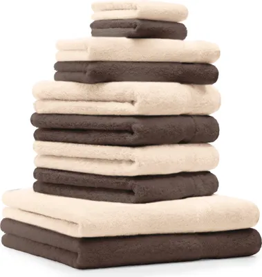 Produktbild von Betz 10-tlg. Handtuch-Set PREMIUM 2 Duschtücher 4 Handtücher 2 Gästetücher 2 Waschhandschuhe  Farbe: nussbraun & beige