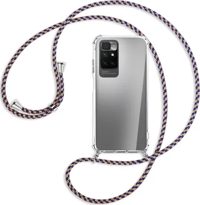 Produktbild von Handykette Backcover-Schutzhülle mit Band (Metall silberfarben) für Xiaomi Redmi 10 - blau+beige