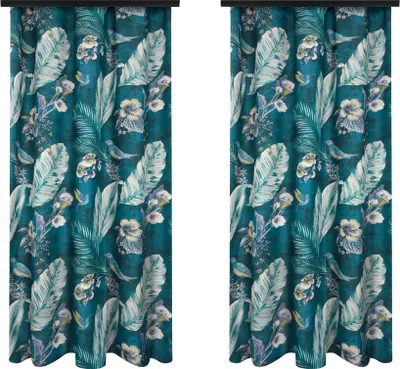 Zdjęcie produktu dla Voppi Zasłony okienne na taśmie na żabki agrafki tunel 140x260 cm roślinny wzór - komplet 2 zasłon do domu