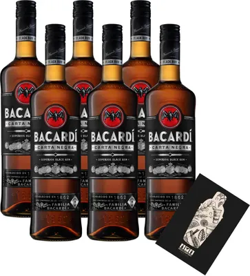 Produktbild von Bacardi 6er Set Carta Negra Rum 6x 0,7L (37,5% Vol) Superior Black Rum - [Enthält Sulfite]