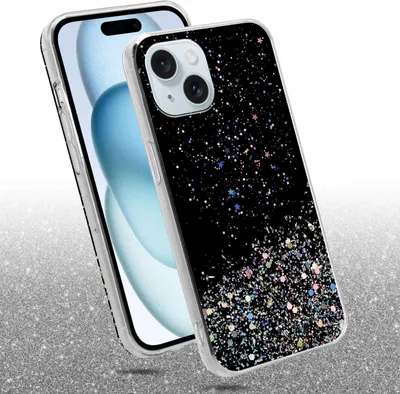 Immagine prodotto di Custodia Cadorabo per Apple iPhone 15 in nero con glitter Custodia protettiva in silicone TPU flessibile con glitter scintillanti Custodia cover per telefono cellulare