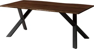 Immagine prodotto di MASSIVMOEBEL24 | Tavolo da pranzo in legno di acacia 200x100x75 laccato marrone / gambe a X inclinate antracite FREEFORM 3