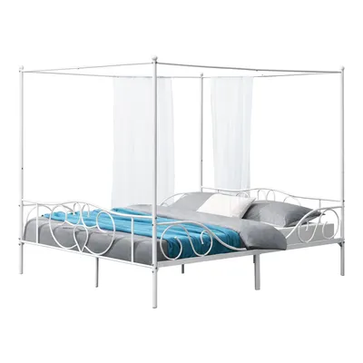 Productafbeelding van Metallisch hemelbed Beaumont - Met lattenbodem - 180x200 cm - Wit - Stevig frame - Minimalistisch design