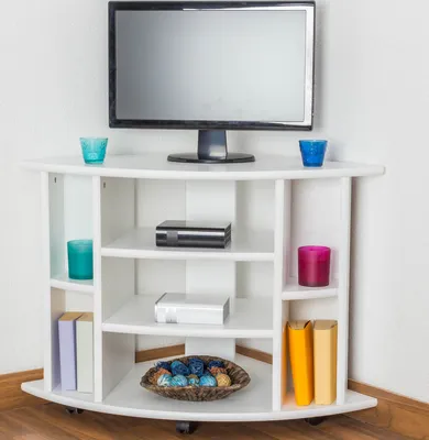 Produktbild von TV-Unterschrank Kiefer massiv Vollholz weiß lackiert Junco 208 - Abmessung 67 x 67 x 65 cm