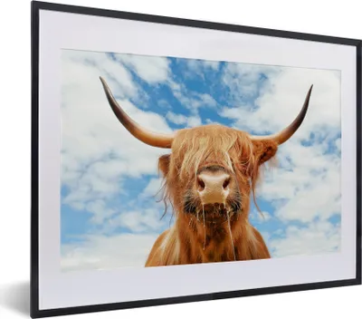 Produktbild von MuchoWow® MuchoWow® Gerahmtes Poster Schottisches Hochlandrind - Kuhkopf - Hörner 40x30 cm - Poster mit zchwarzem Bilderrahmen - Bilderrahmen - Poster im Rahmen