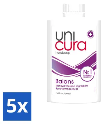 Imagen del producto de 5 unidades de recambio de jabón líquido Unicura Balans, 250 ml cada uno. Paquete económico