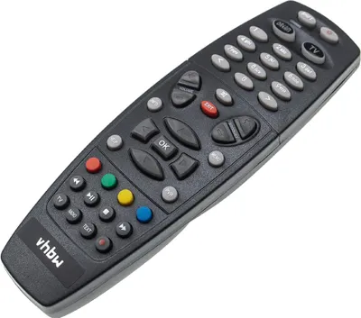 A black remote control is shown against a white background.