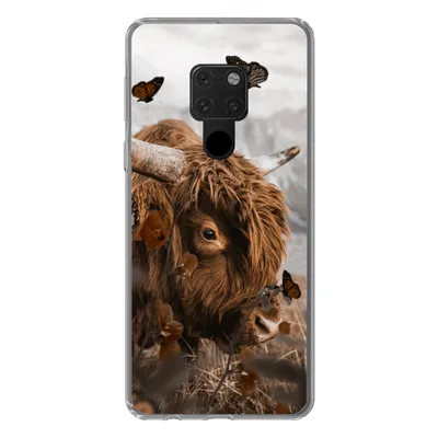 Produktbild von MuchoWow® Handyhülle Schutzhülle Hülle für Huawei P40 Lite Scottish Highlander - Schmetterlinge - Pflanzen Silikon Softcase Handy Hülle - Handy