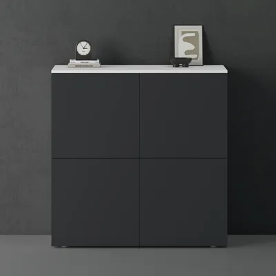 Image de doporro Buffet Commode 100cm Meuble de Rangement Blanc Mat et Gris Noir Mat Placard Salon Salle à Manger 4 Portes Schrank04