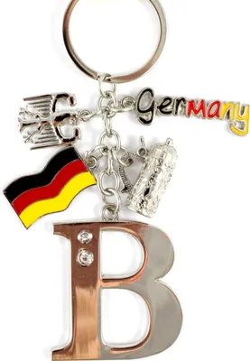 Produktbild von Schlüsselanhänger "B" H.: 11cm Buchstaben/Letter/Initalien/Alphabet/ABC mit Glitzersteinen & Charms Bierkrug/Adler/Deutschland-Fahne/Germany