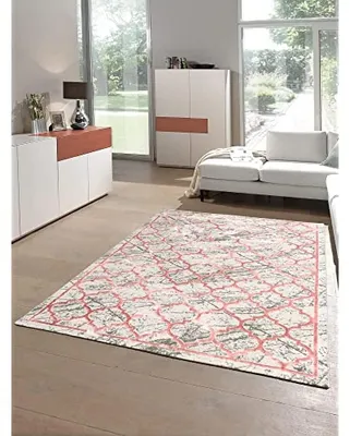 Teppich 160x230 cm, Rosa/Grau, niedriger Flor, rechteckig