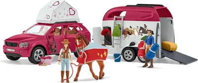 Produktbild von schleich HORSE CLUB, Abenteuer mit Auto und Pferdeanhänger 42535, mit Hannah, Papa, Pferd und Zubehör, Geschenk für Mädchen und Jungen, Pferde