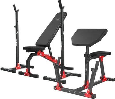 Obrázek produktu pro Marbo Sport Set MH9 | oboustranně nastavitelná posilovací lavice MH-L114 + Scottova lavice (curl desk) MH-L105 + výškově nastavitelný posilovací stojan MH-S001 x2