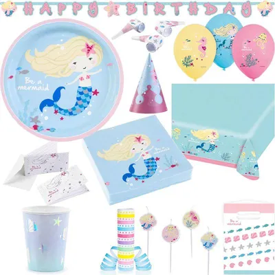 Produktbild von Partyset zum Kindergeburtstag Meerjungfrau Geburtstagsdeko Party Deko