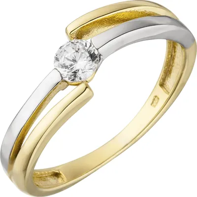 Produktbild von Solitär Ring Damenring 1 Zirkonia weiß 333 Gold Gelbgold teilrhodiniert bicolor Innenumfang 60mm  Ø19.1mm