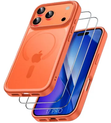 Image de Coque + 2 Verres Trempés pour iPhone 17 Pro, Protection avec Anneau Magnétique Antichoc Translucide Rouge