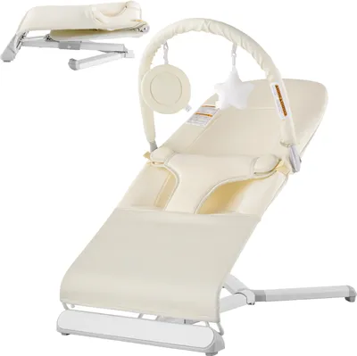 Produktbild von VEVOR Babyliege, zusammenklappbare Babywippe  für Neugeborene mit zwei Positionen und drehbarer Spielzeugstange, leicht zu tragender Babysitz , Beige