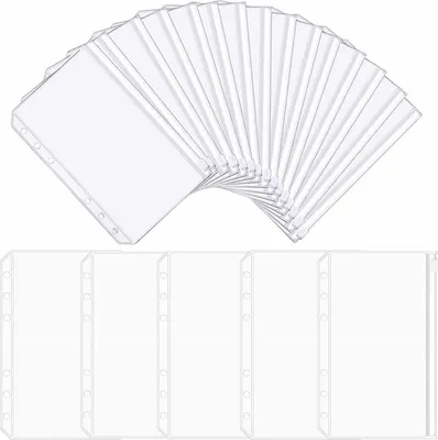 Produktbild von 20 Stück A6 Binder Taschen, Durchsichtige PVC 6 Löcher Bindertaschen Reißverschluss Ordner Wasserdicht Geld Budget Umschläge für A6 Binder Budget Notizbuch Umschläge Planer Lose Blatt Beutel